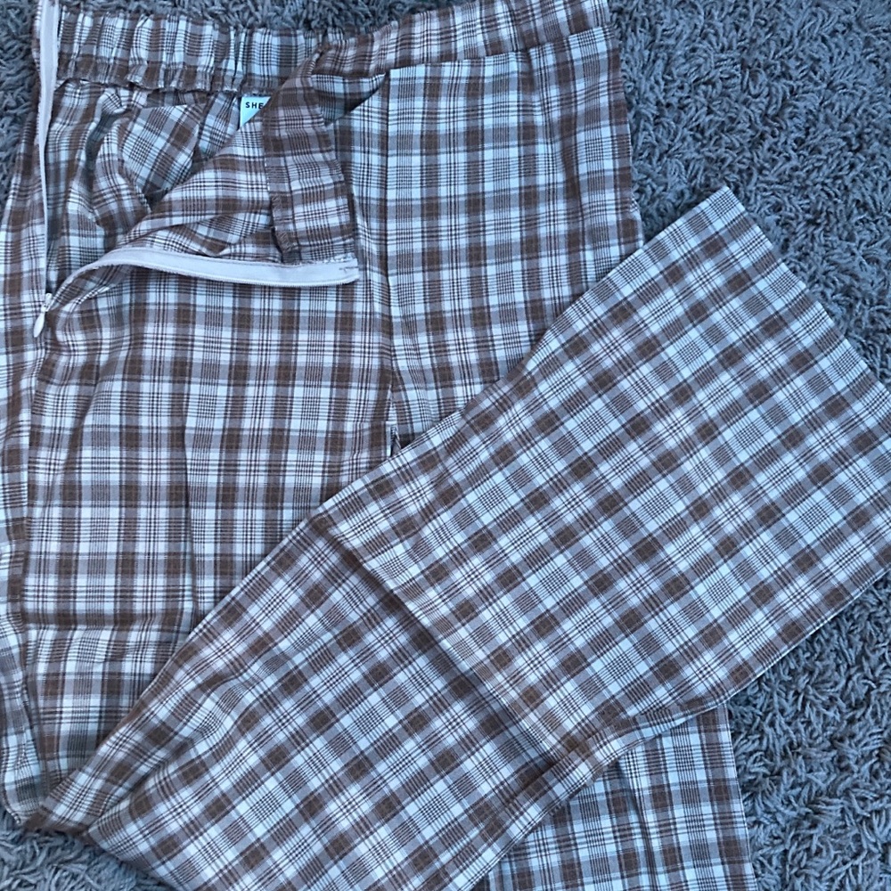 Tan plaid flare pants